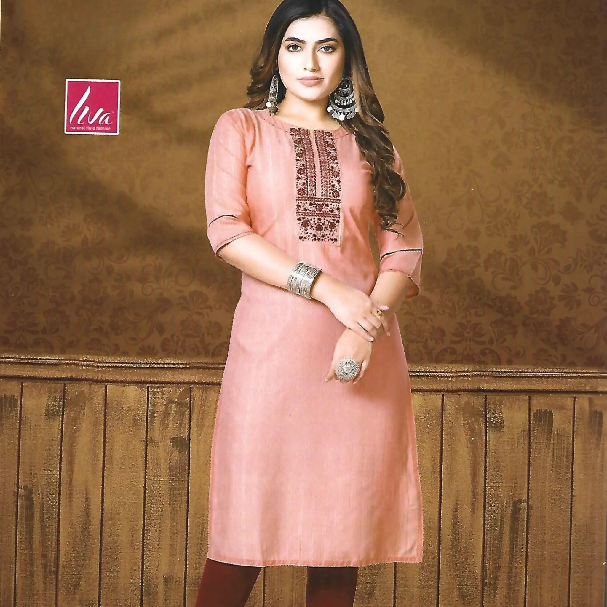 Pale Rose Slim Fit Straight Cut Embroidered Kurti Main image