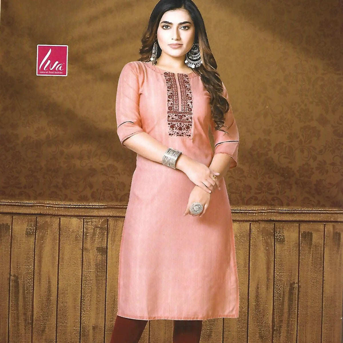 Pale Rose Slim Fit Straight Cut Embroidered Kurti