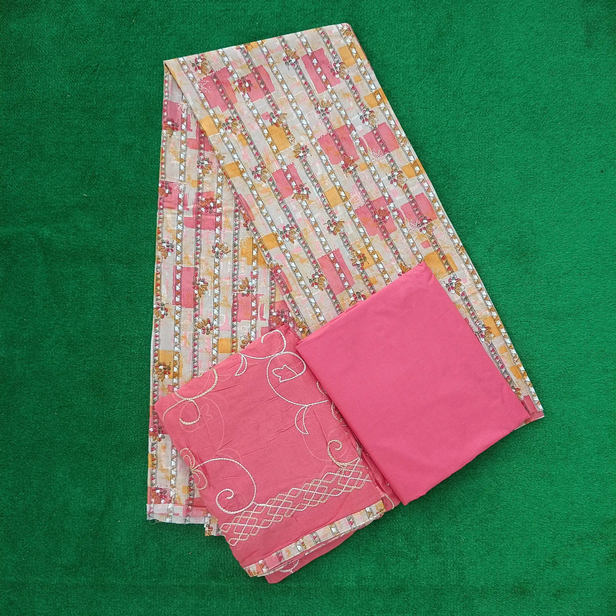 Pale Silver Cambric Cotton Unstitched Salwar Suit with Mal Dupatta Main image