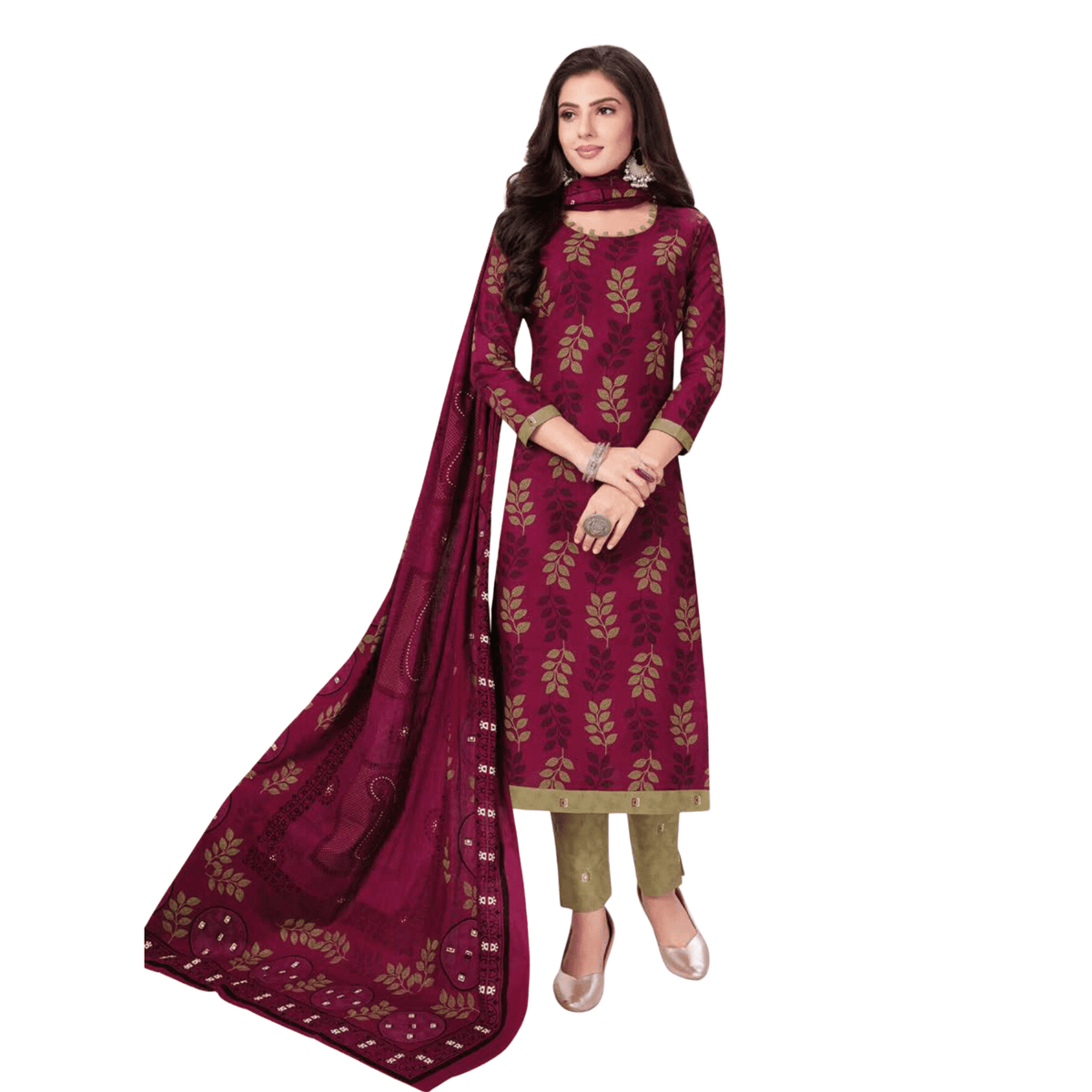 Pansy Purple U Neck Designer Top with Dull Brown Pant and Dupatta