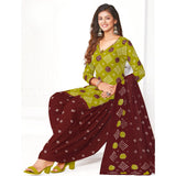Parrot Green A Line Cotton Kurti with Maroon Patiala Pant and Dupatta
