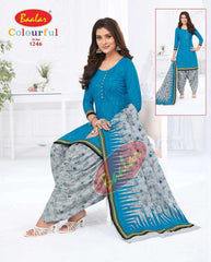 Peacock Blue Top with Ash Grey Bottom and Dupatta. Safe to Skin Cotton Patiala Dress Material Sets. - Bavis Clothing