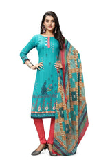 Green Churidar Top and Red Salwar suit with dupatta material - Shop at Bavis Clothing for Rs. 389