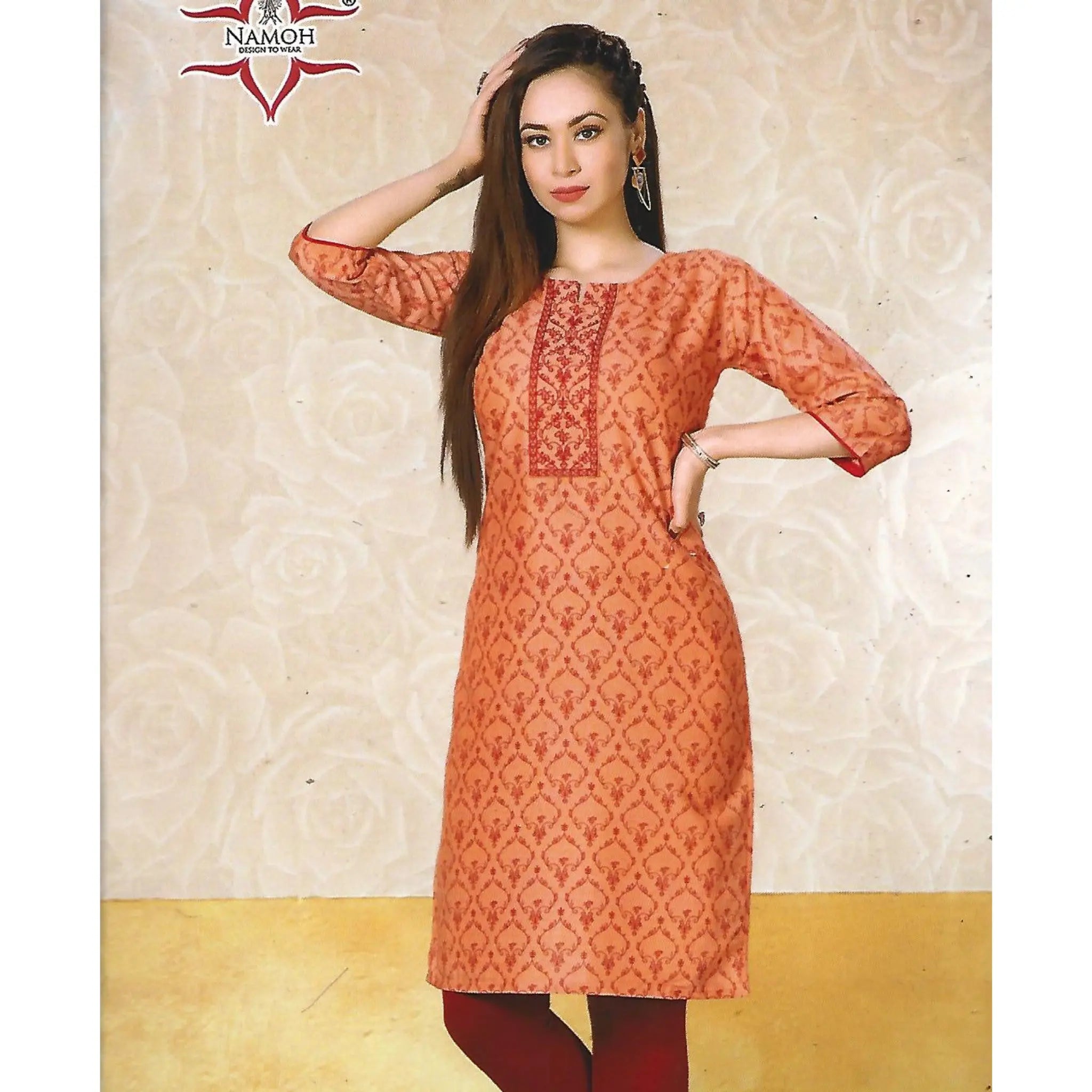 Persian Orange Rayon Printed Straight Kurti for Women Main image