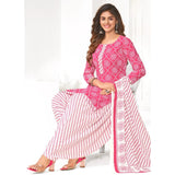Pink A Line Cotton Kurti with Milk White Patiala Pant and Dupatta