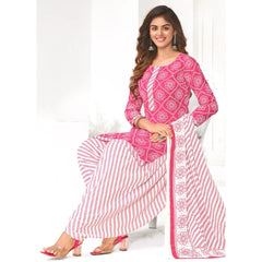 Pink A Line Cotton Kurti with Milk White Patiala Pant and Dupatta