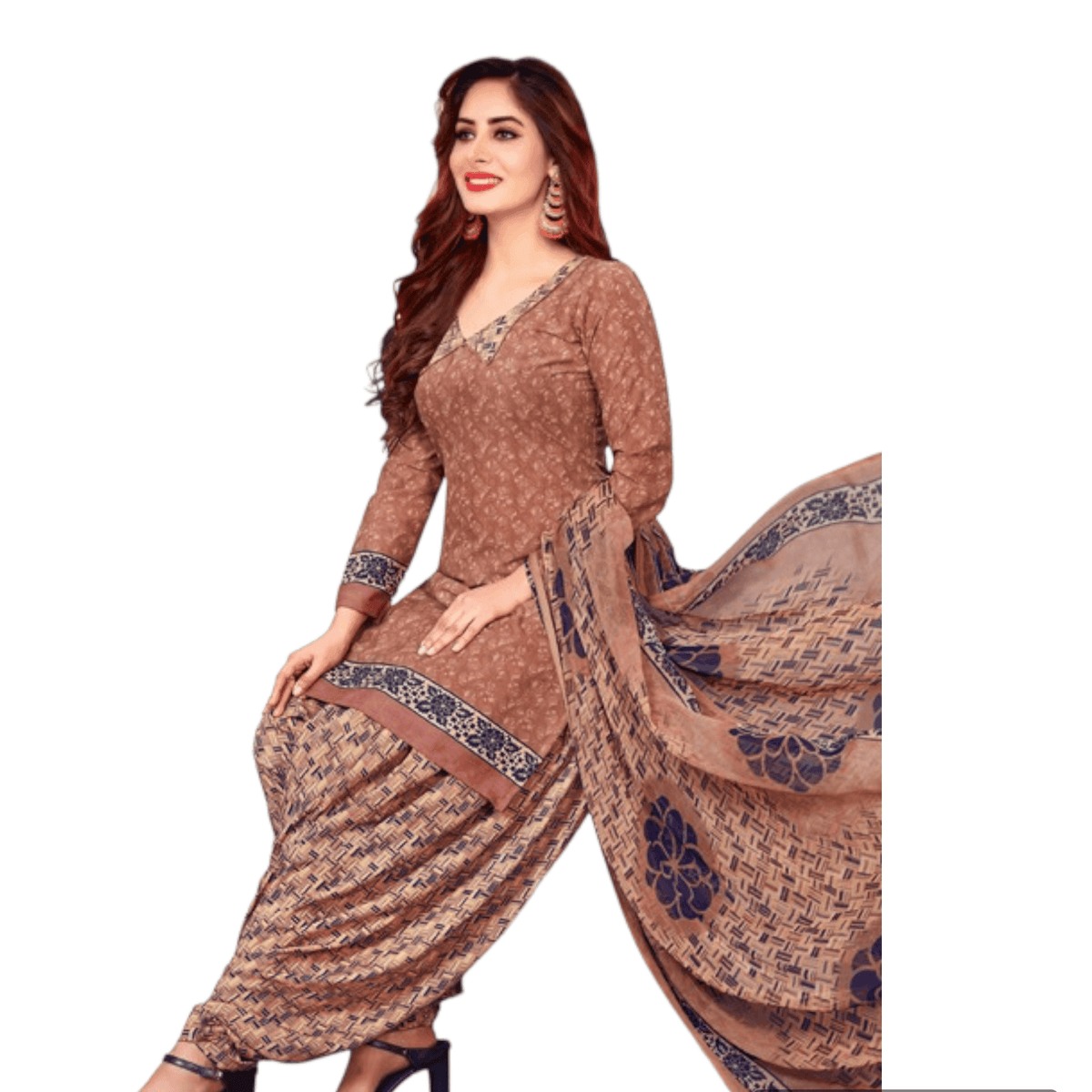 Pink & Rose Brown Salwar Kameez with Patiala & Dupatta for sale at Bavis Clothing Main image