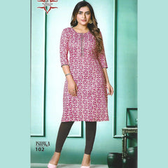 Pinkish Capsule Print Rayon Kurti for Women