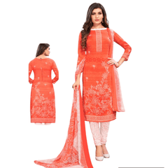 Pinkish Orange Top and Pastel Pink Patiala Pant Unstitched Salwar Kameez with Dupatta - Bavis Clothing