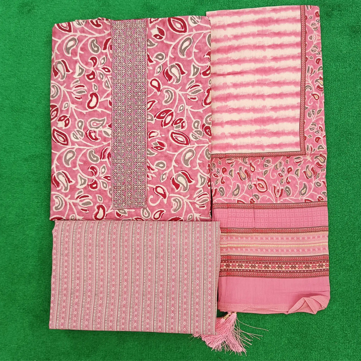 Pinkish Red Pure Modal Silk Print with Bottom and Dupatta Main image