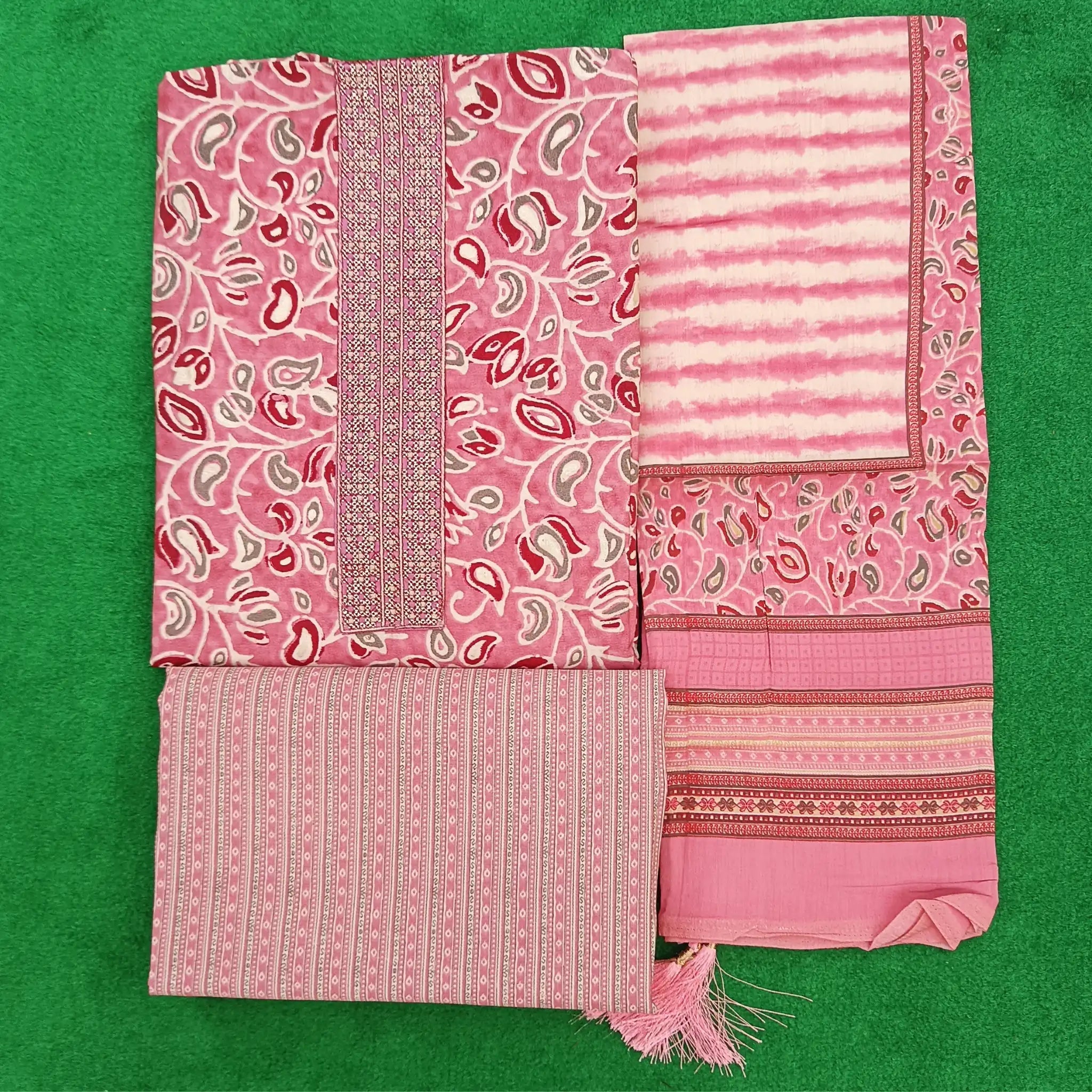 Pinkish Red Pure Modal Silk Print with Bottom and Dupatta