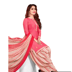 Pink Red Salwar Top with Wave Pattern Patiala & dupatta synthetic churidar material set - Buy now at Bavis Clothing