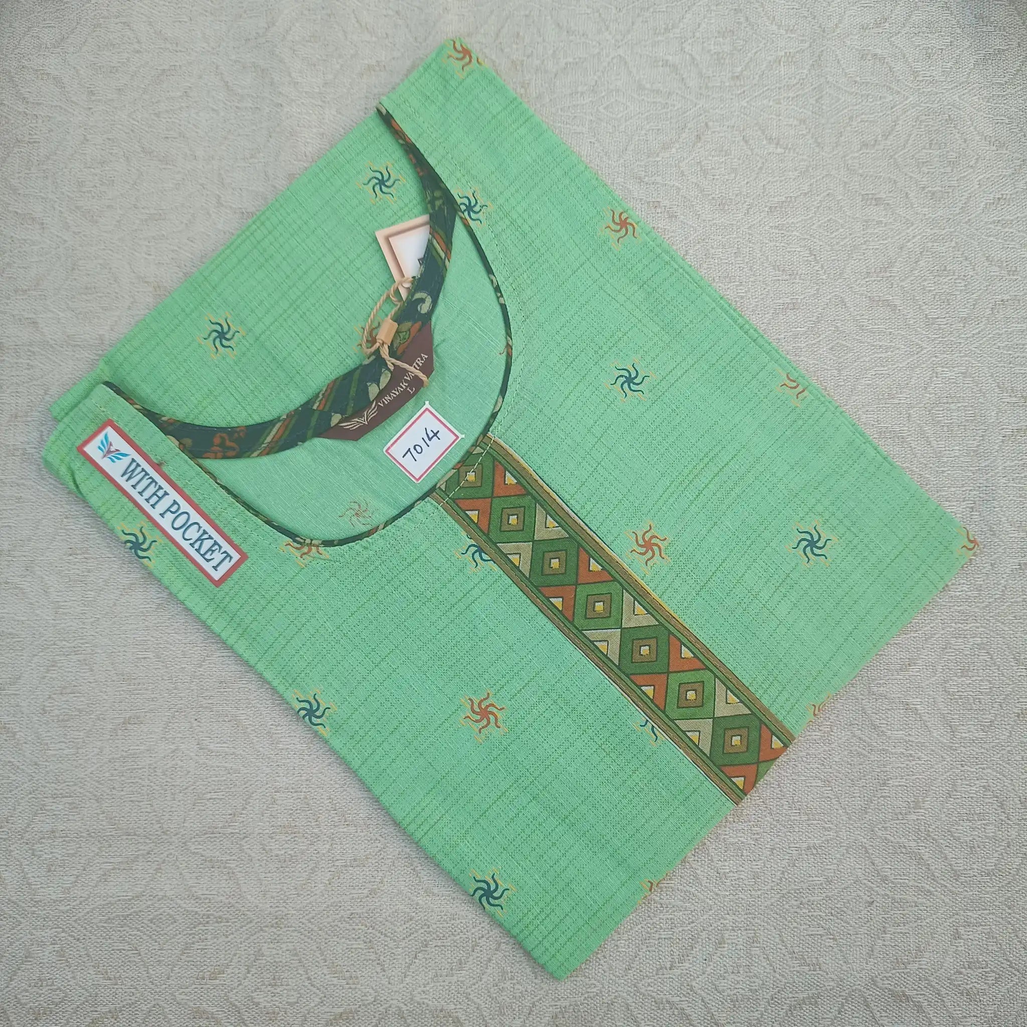 Pista Green U Neck Cotton Printed Straight Cut Kurti Main image