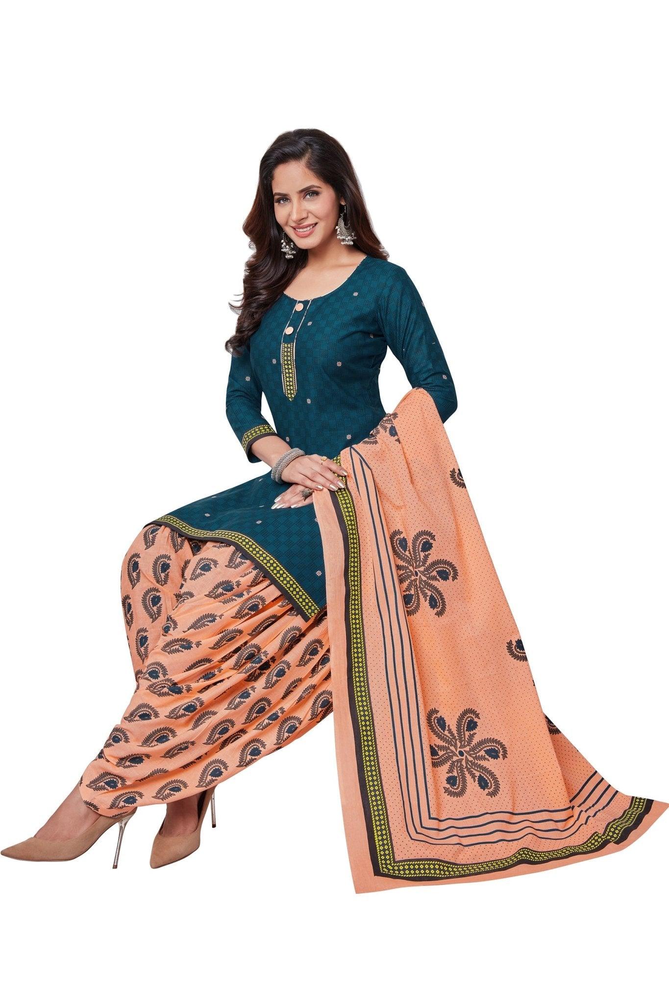 Premium Cotton U-Neck Deep Teal Top with Peachy Pink Patilaya Pant and Cotton Dupatta - Bavis Clothing