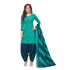 Cotton Persian Green Top with Navy Blue Patilaya Pant and Dupatta