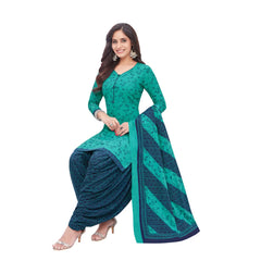 Cotton Persian Green Top with Navy Blue Patilaya Pant and Dupatta