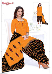 Pumpkin Orange Top with Black Bottom and Dupatta. Pure Versatile Cotton Patiala Dress Material Sets. - Bavis Clothing