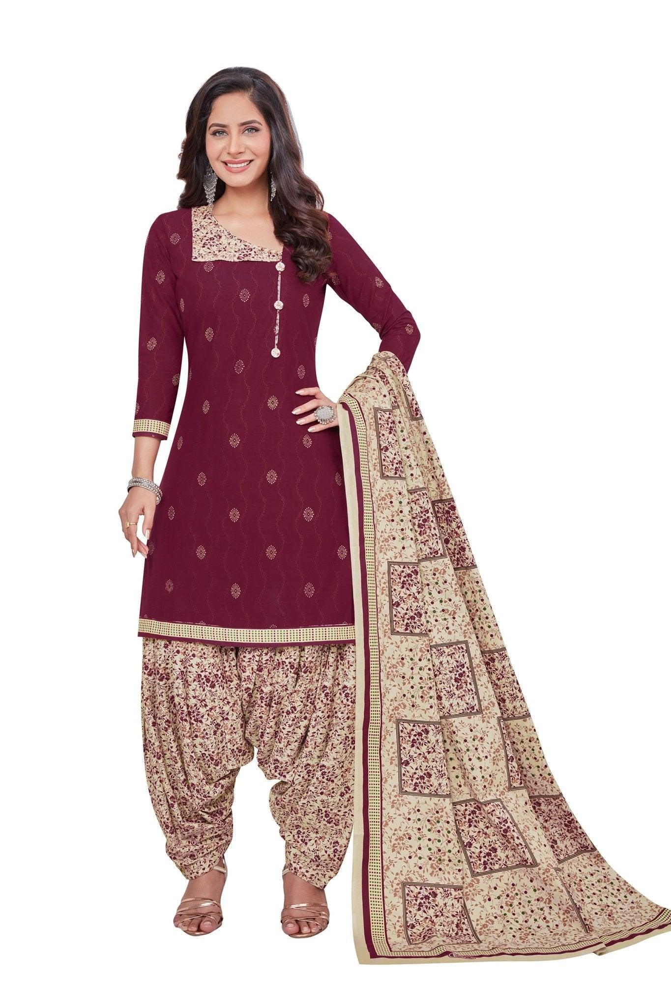 Pure Cotton Asymmetrical Neckline Maroon Top with Vanilla Patilaya Pant and Cotton Dupatta (Readymade/Stitched) - Bavis Clothing