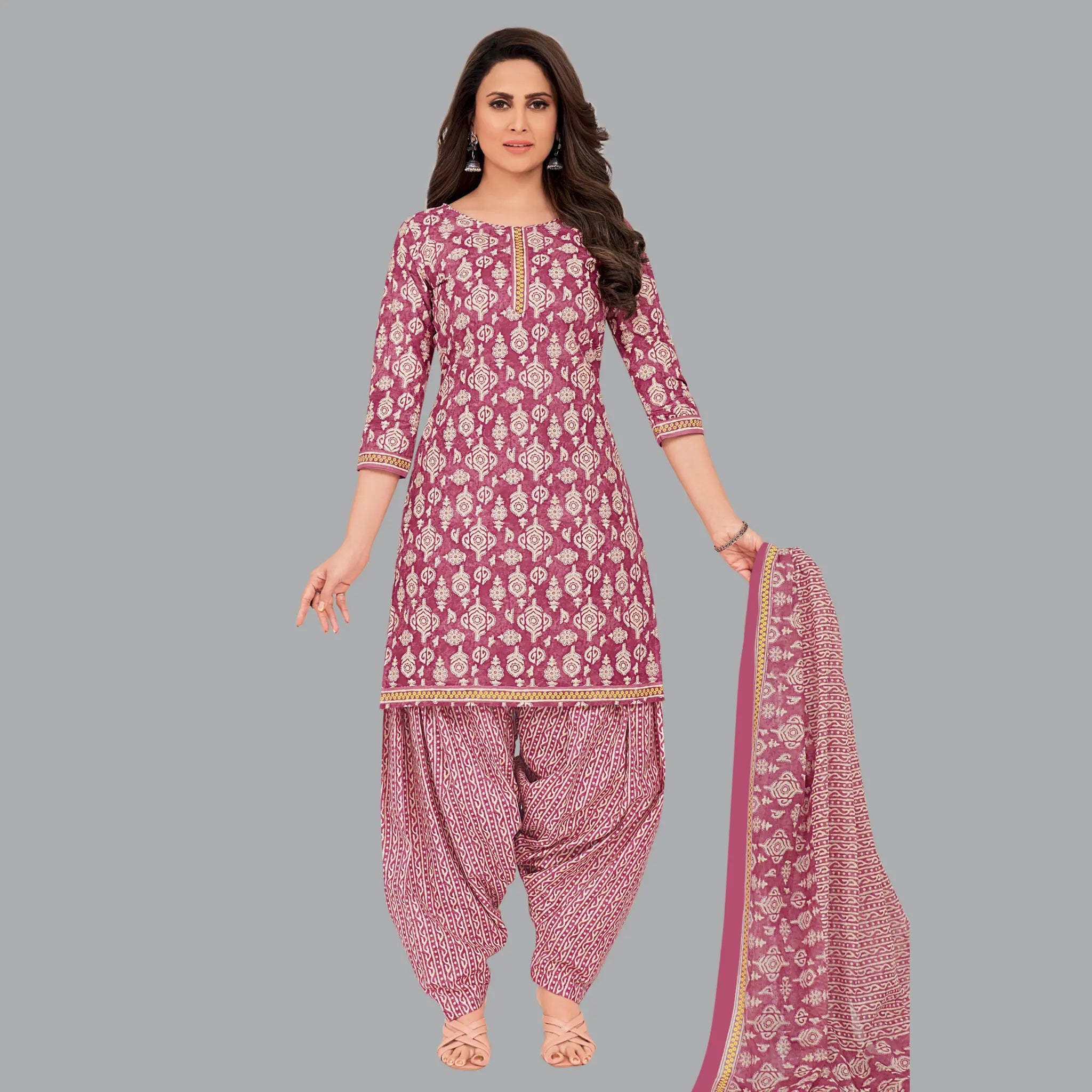 Elegant Dark Rose Women's Kurta Set with Matching Patiala