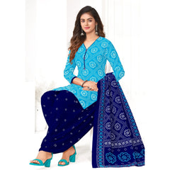 Rama Blue A Line Cotton Kurti With Dark Blue Patiala Pant and Dupatta