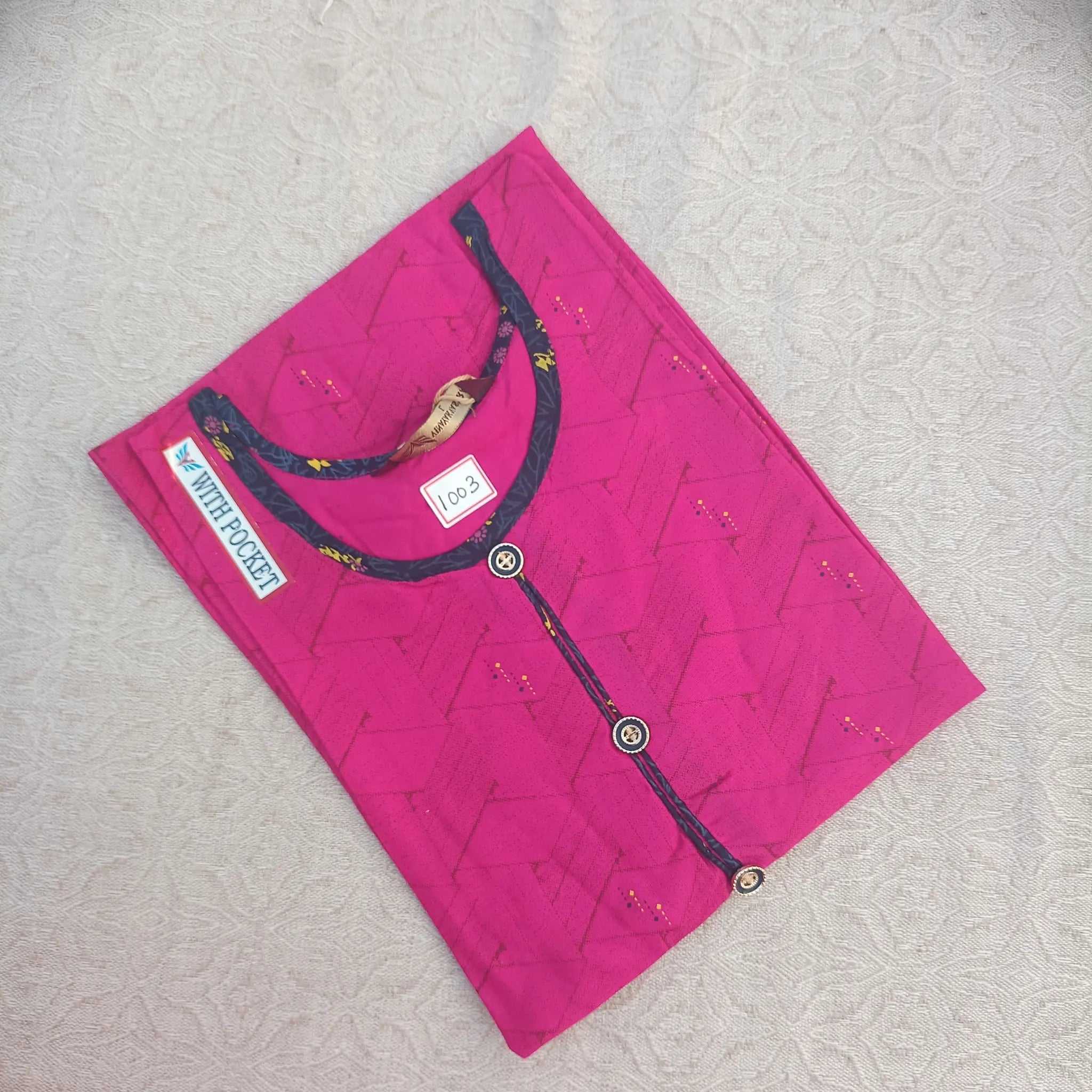 Raspberry Pink U Neck Straight Cut Kurti with a Convenient Side Pocket