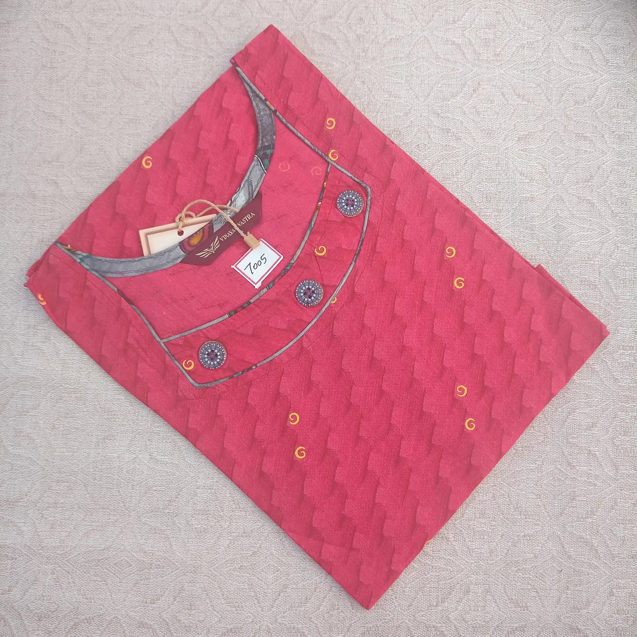 Red Close Neck Cotton Printed Straight Cut Kurti Main image