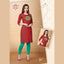 Red Heavy Rayon Two Tone Straight Kurti with Hand Embroidery