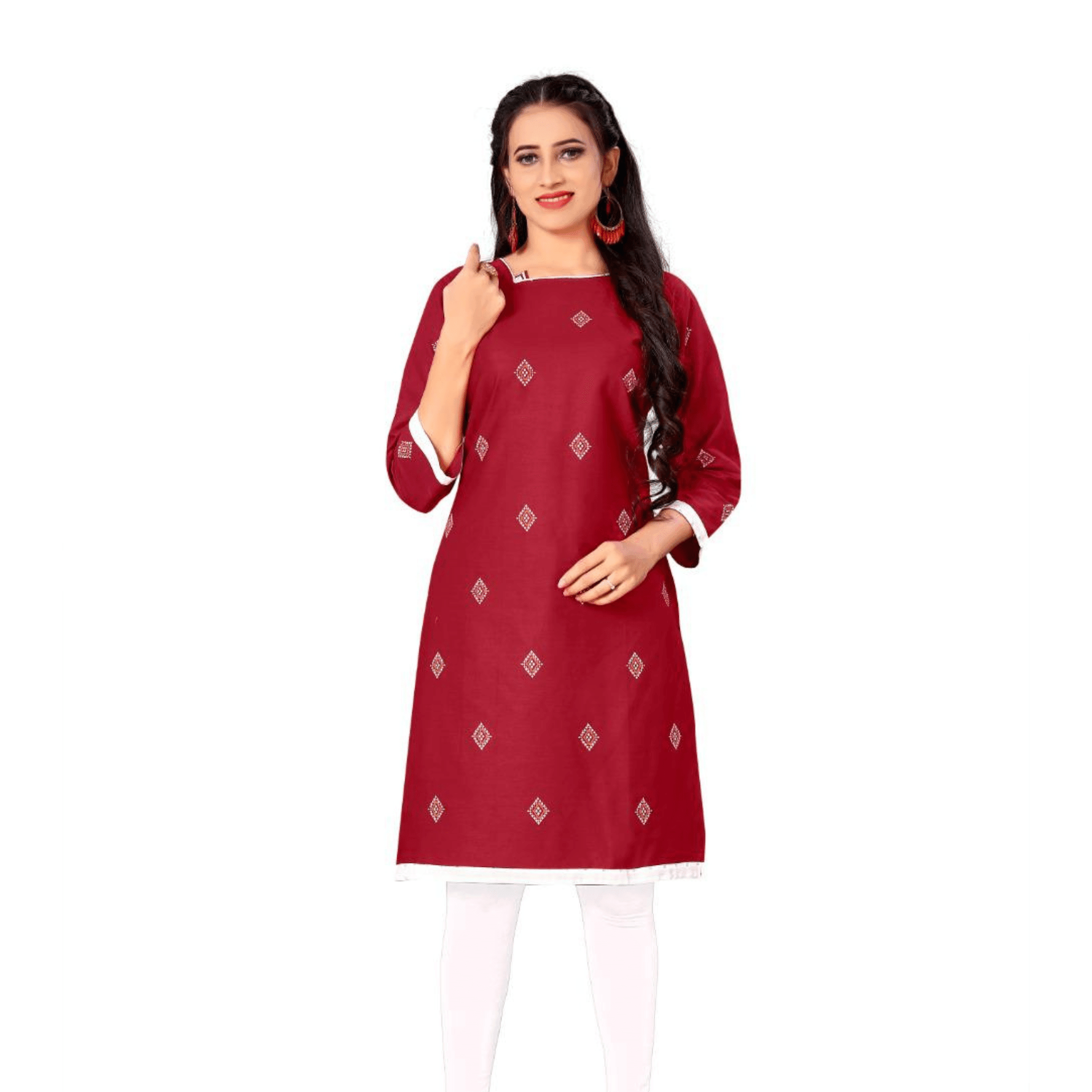 Red Motif Printed Cotton Kurta Main image