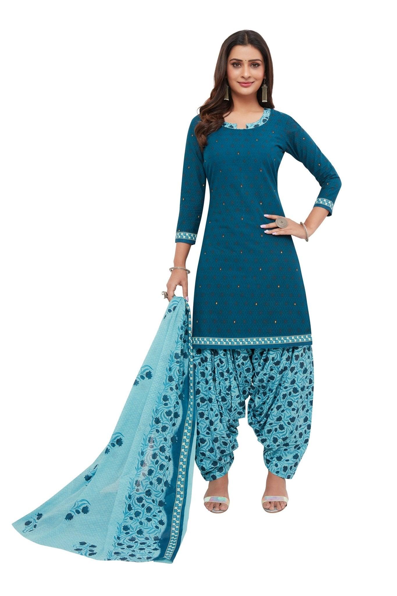 Regal Blue Top with Moonstone Blue Bottom with Dupatta. Pure Versatile Cotton Patiala Dress. Secondary image