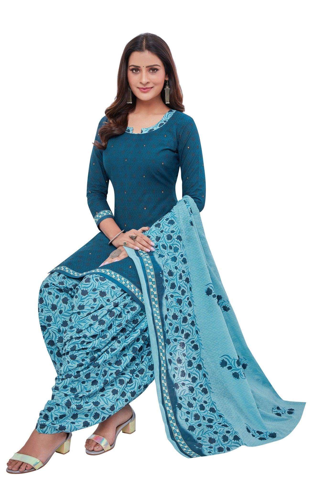 Regal Blue Top with Moonstone Blue Bottom with Dupatta. Pure Versatile Cotton Patiala Dress. - Bavis Clothing Main image
