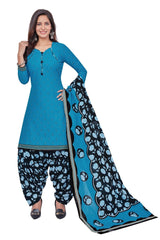 Rich Electric Blue Top with Blue Charcoal Bottom and Dupatta. Premium Cotton Patiyala Dress. - Bavis Clothing