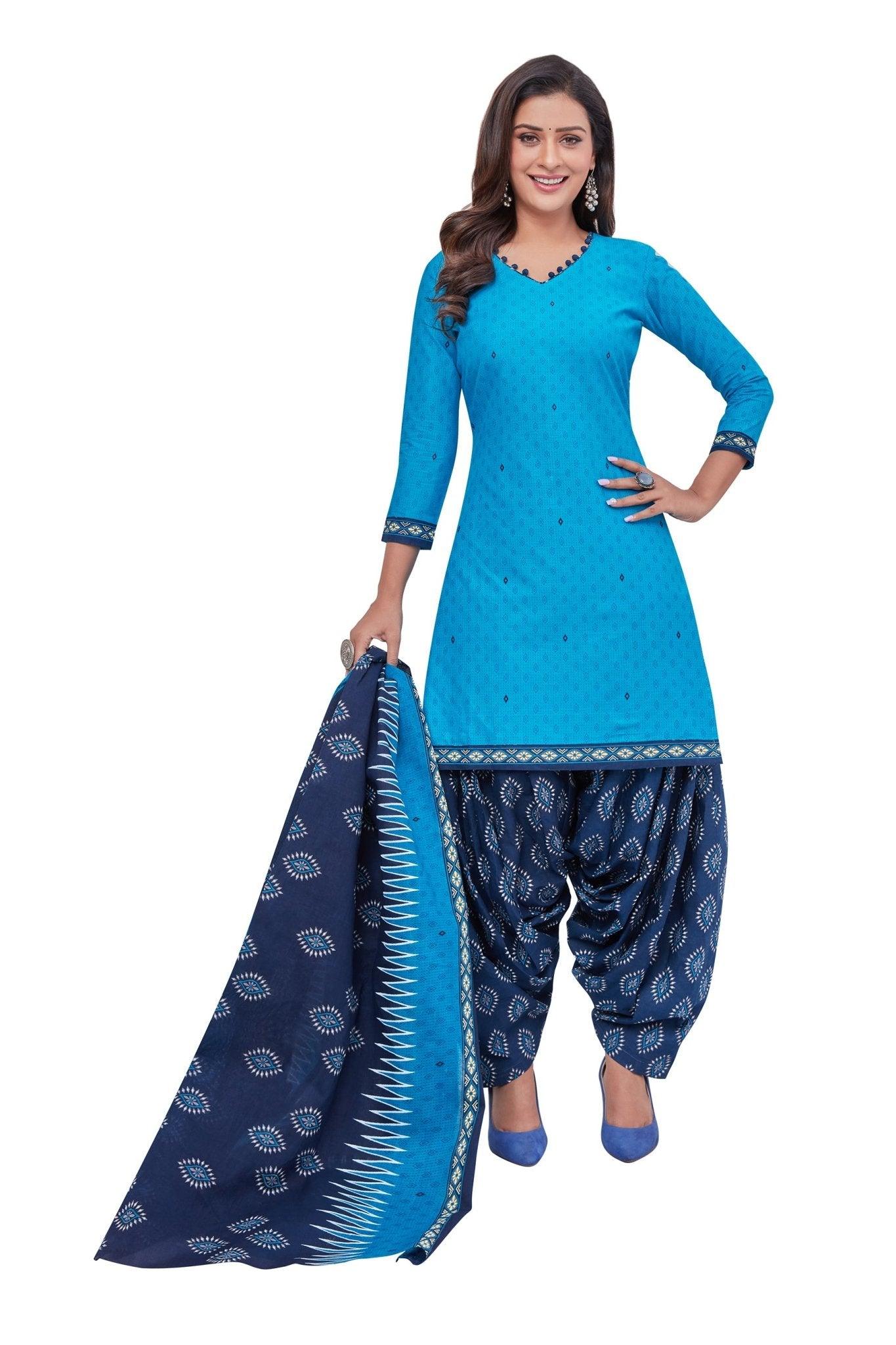Rich Electric Blue Top with Navy Blue Bottom and Dupatta. Premium Cotton Patiyala Dress. Secondary image