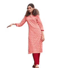 Rose Bud Color Key Hole Neck Cotton Straight Cut Kurta