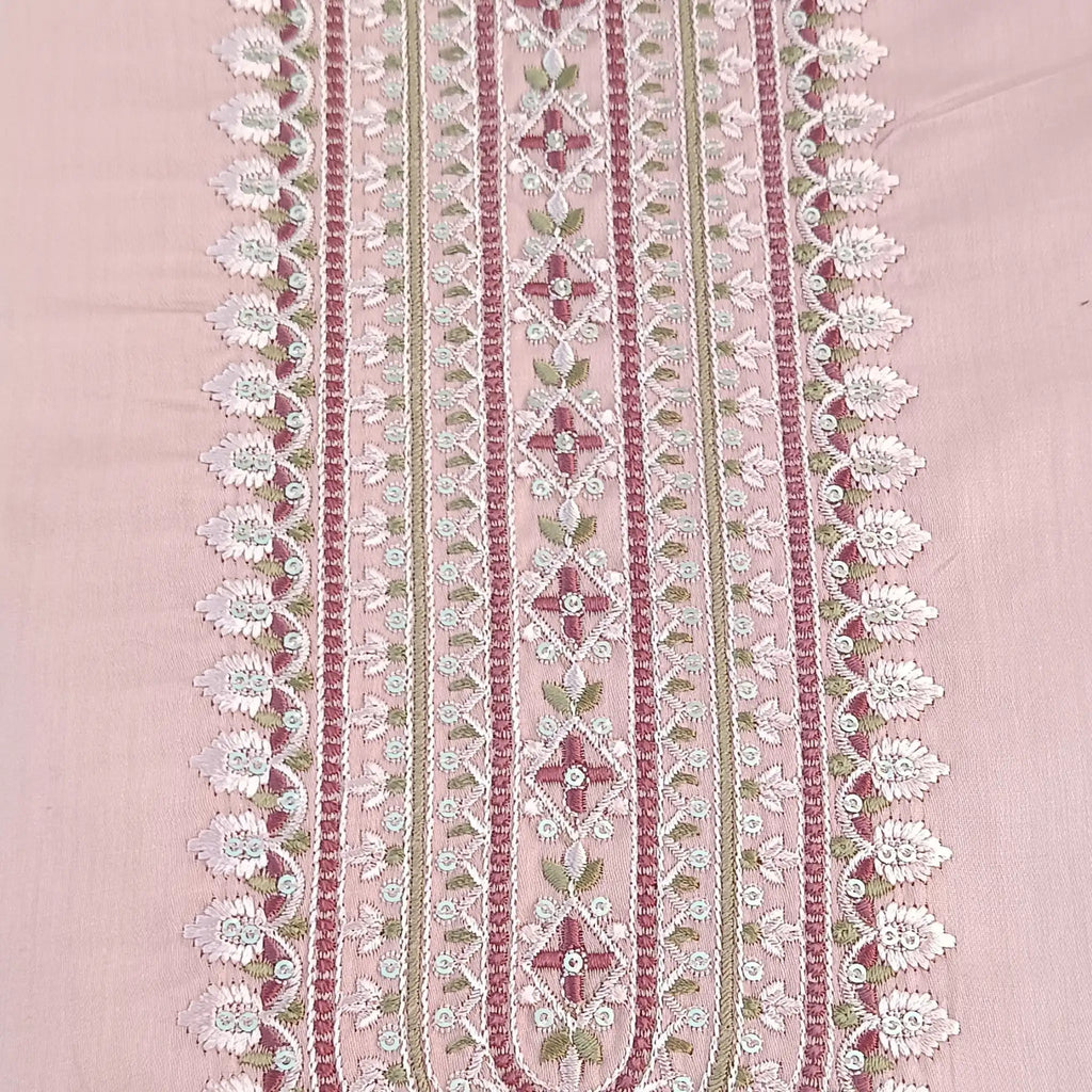 Rose Gold Pure Jam Satin Dyed With Neck and Border Embroidery Unstitched Salwar Suit with Dupatta