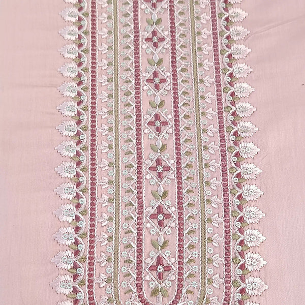 Rose Gold Pure Jam Satin Dyed With Neck and Border Embroidery Unstitched Salwar Suit with Dupatta