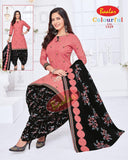 Rose Pink Top with Black Bottom and Dupatta. Soft Cotton Patiala Dress Material Sets. - Bavis Clothing