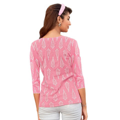 Rose Pink U Neck Short Tops for Women