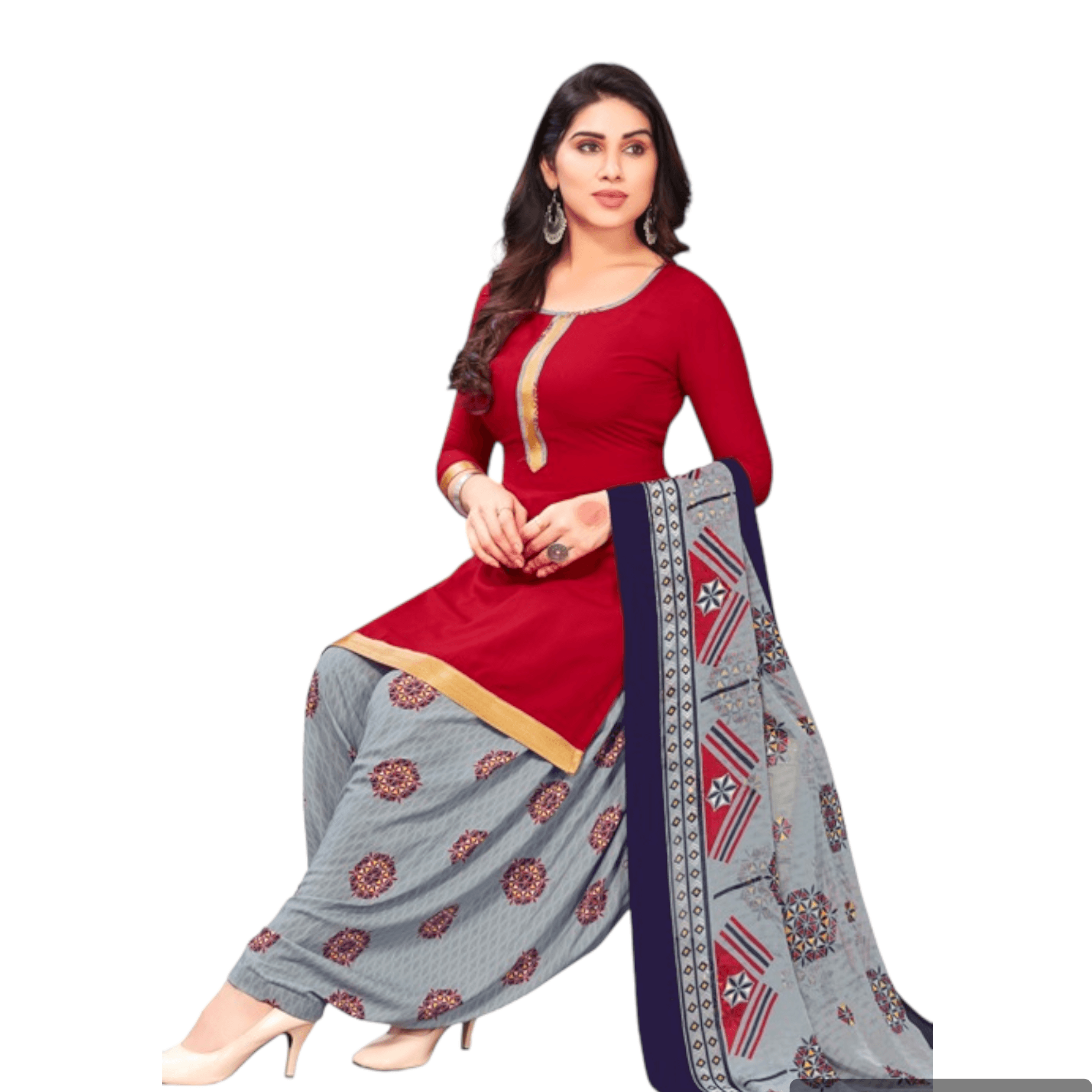 Beautiful Rose Red Churidar Top and Blue Cyan Patiala Salwar Kameez & dupatta for Women - Shop now at Bavis Clothing Main image