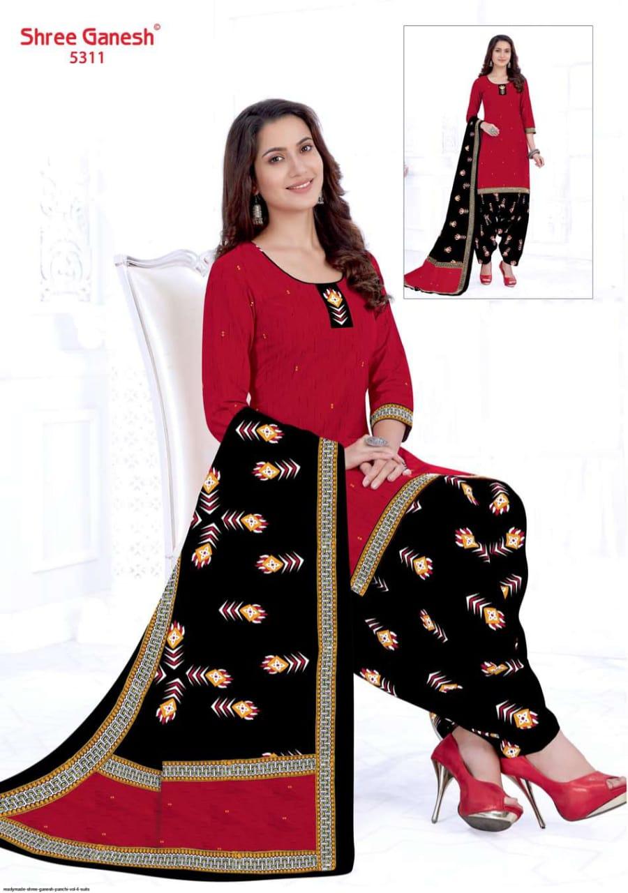 Rose Red Top with Black Bottom and Dupatta. Premium Cotton Patiala Dress Material Sets. - Bavis Clothing