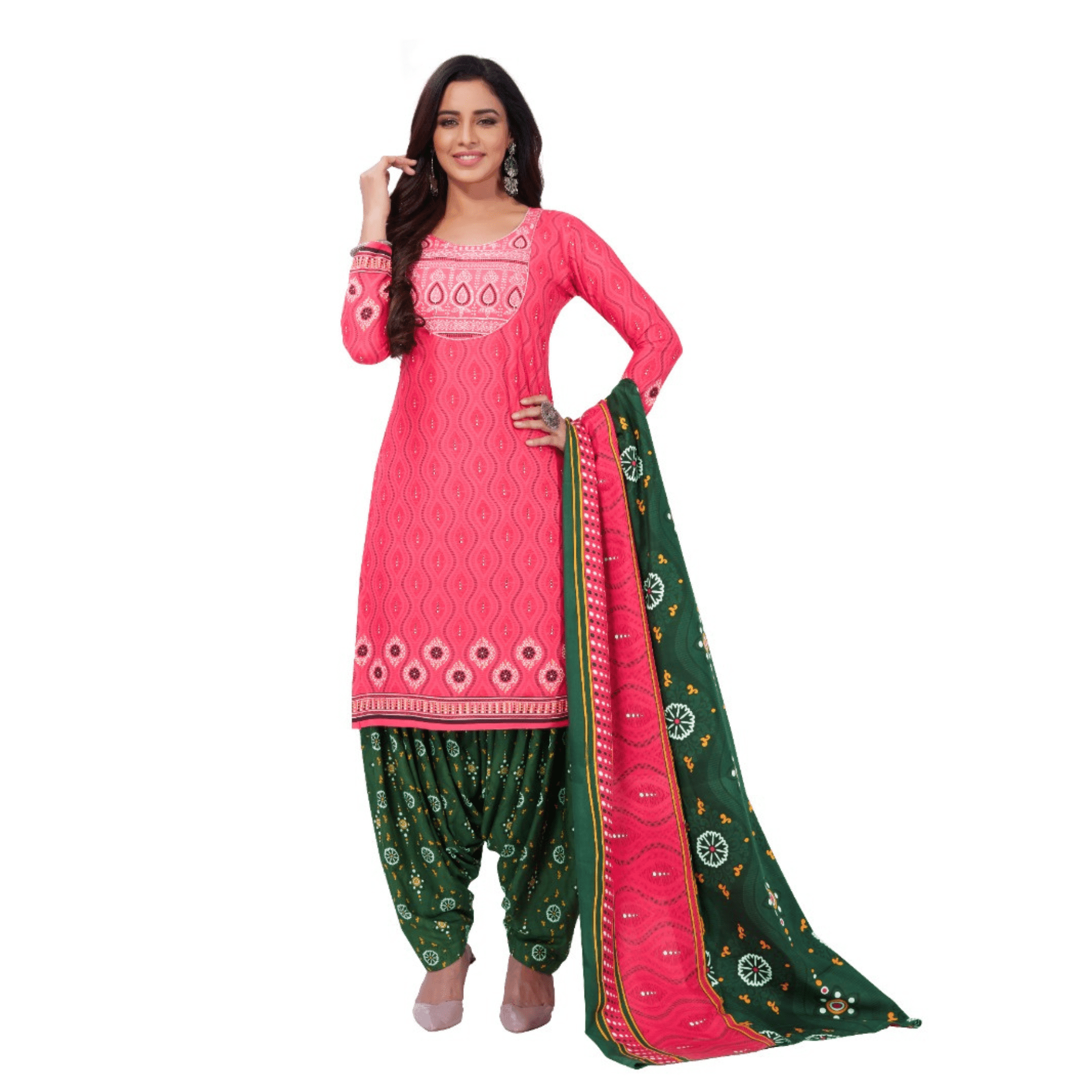 Rosy Pink Embroidered Worked Regular Fit Straight Kurta with Patiala Pant and Dupatta Main image