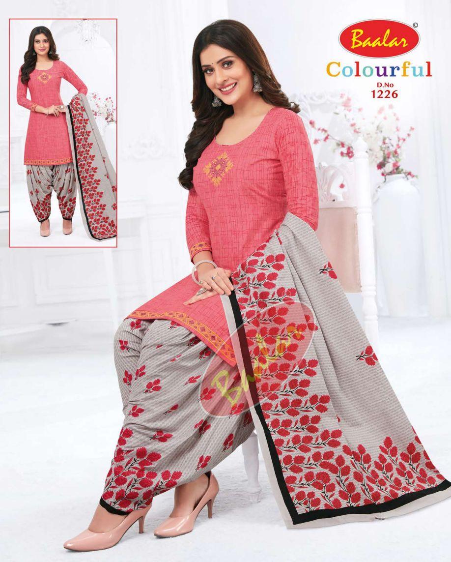 Rosy Pink Top with Cloud Grey Bottom and Dupatta. Premium Cotton Patiala Dress Material Sets. - Bavis Clothing