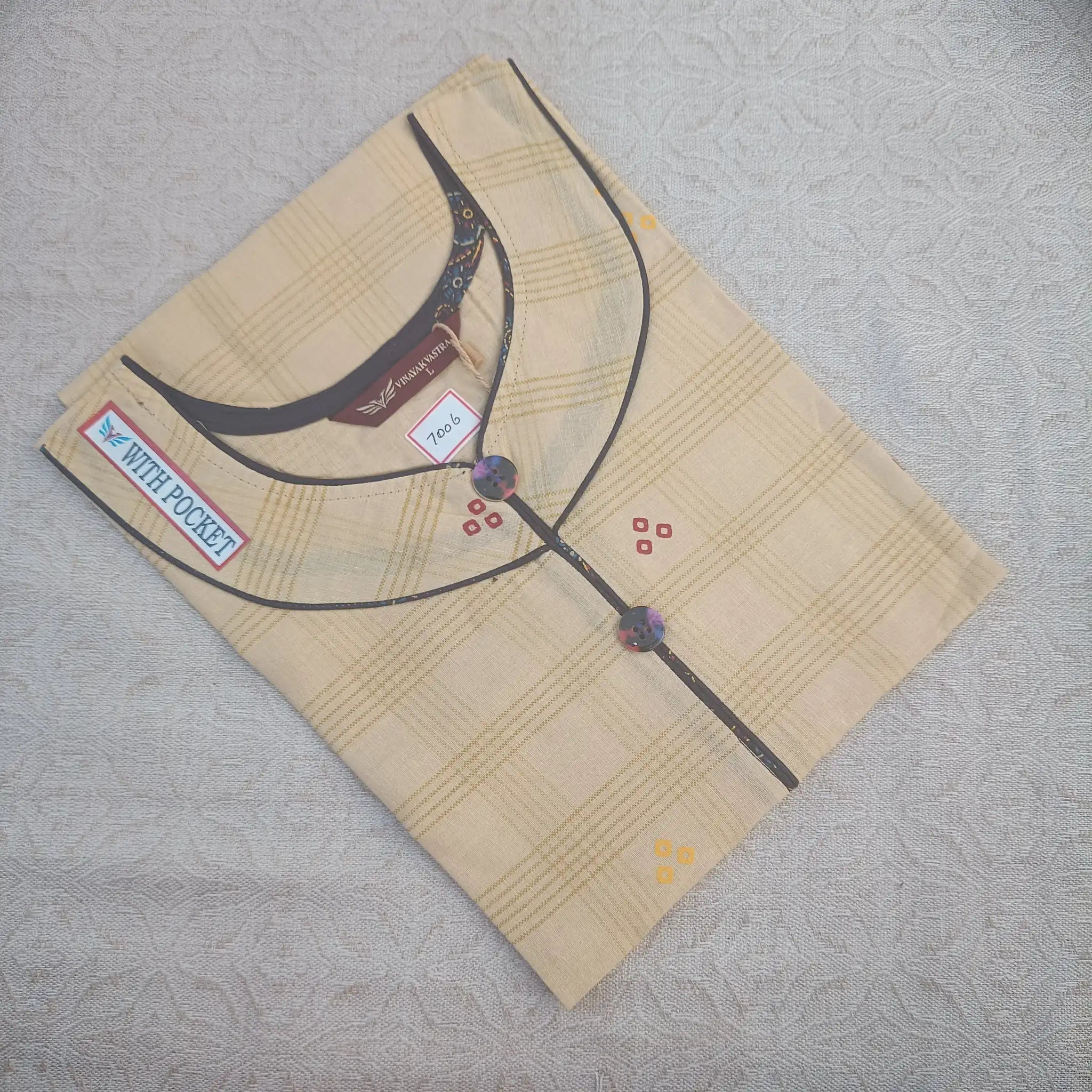 Sandle Color V Neck Cotton Printed Straight Cut Kurti Main image