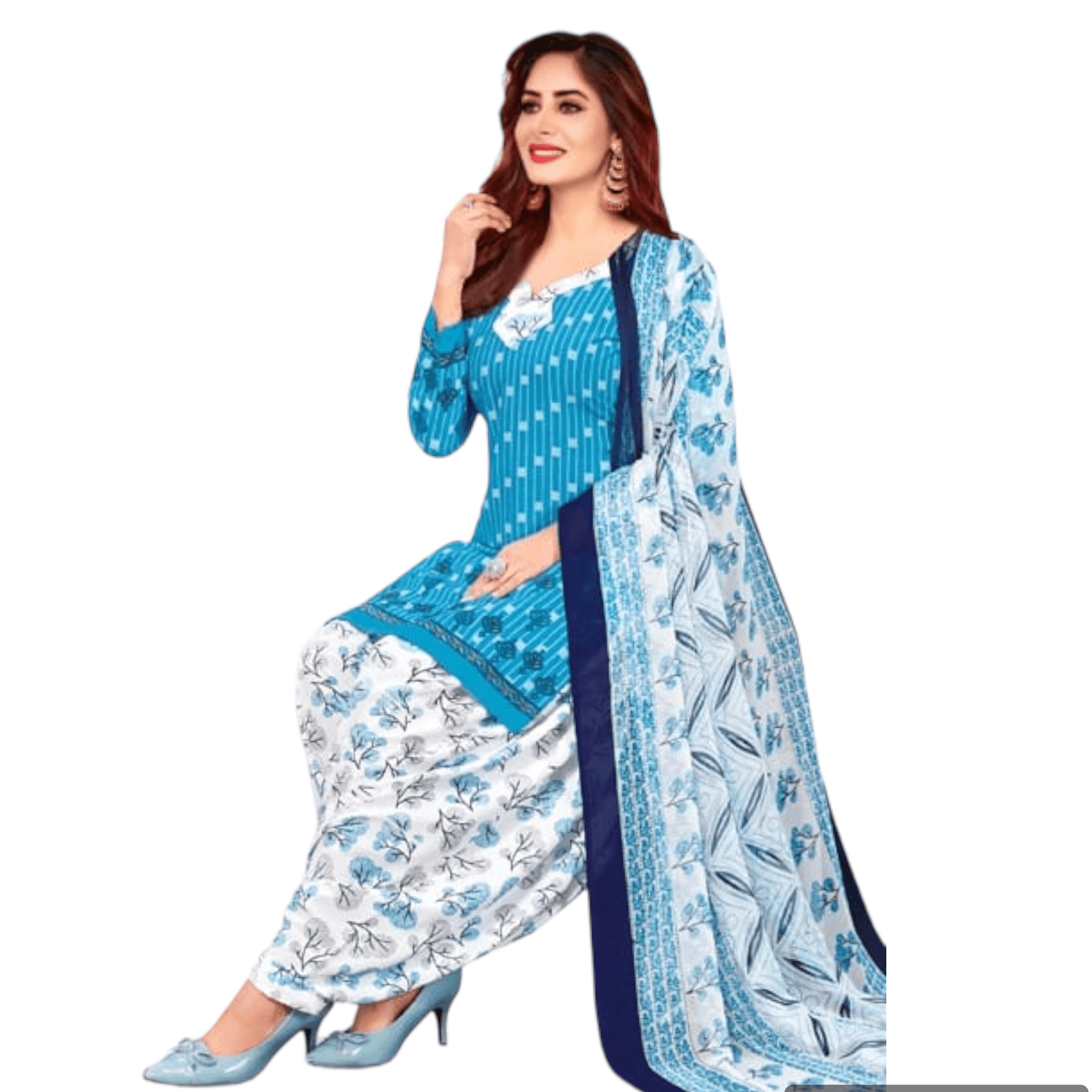 Sky blue top with white patiala - salwar kameez order online at Bavis Clothing Main image