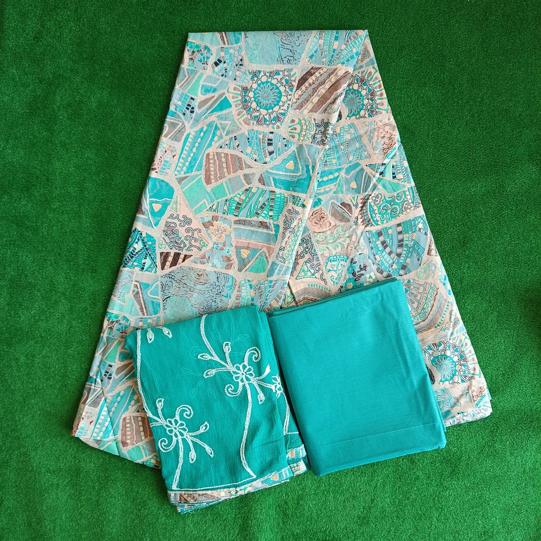 Sky Blue Unstitched Salwar Suit with Nazmeen Dupatta Main image