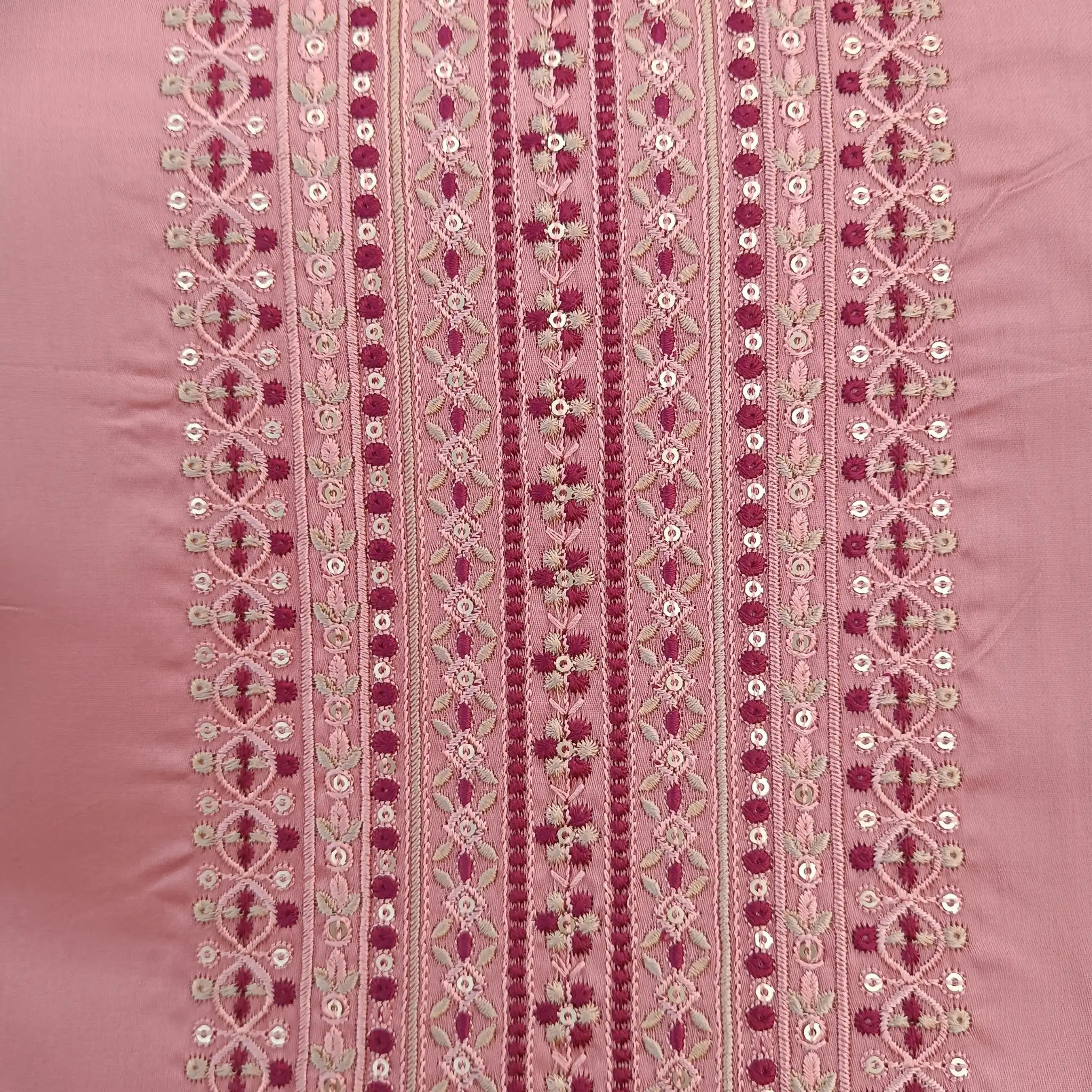 Soft Pink Pure Jam Satin Dyed With Neck and Border Embroidery Unstitched Salwar Suit with Dupatta