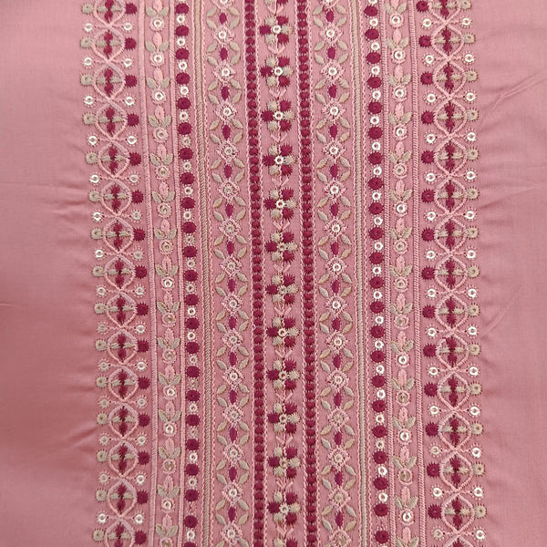 Soft Pink Pure Jam Satin Dyed With Neck and Border Embroidery Unstitched Salwar Suit with Dupatta