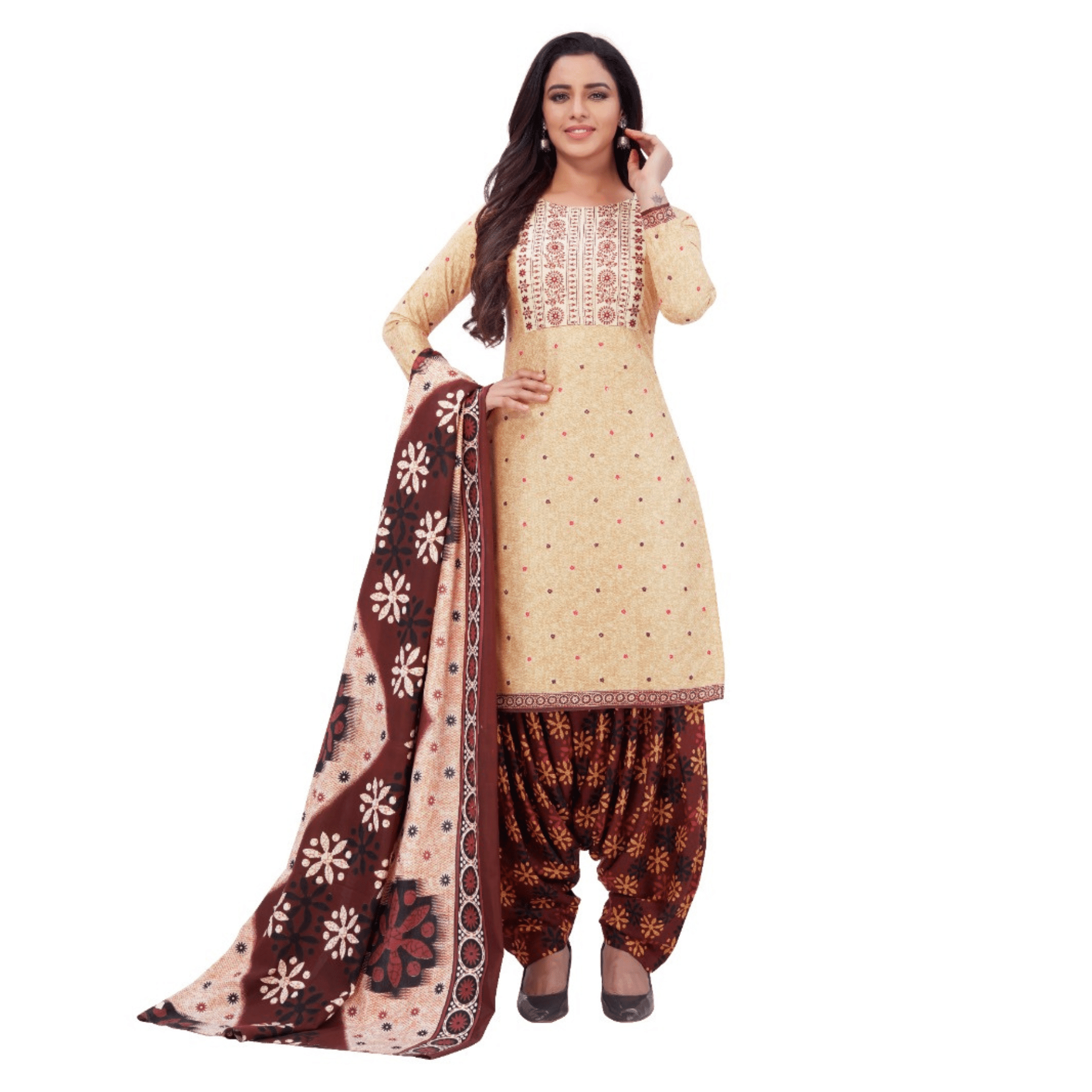 Spanish White Embroidered Worked Regular Fit Straight Kurta with Patiala Pant and Dupatta Main image