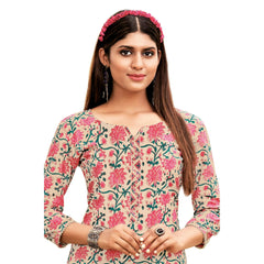 Spanish White Floral Print Cotton long Kurti