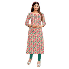 Spanish White Floral Print Cotton long Kurti