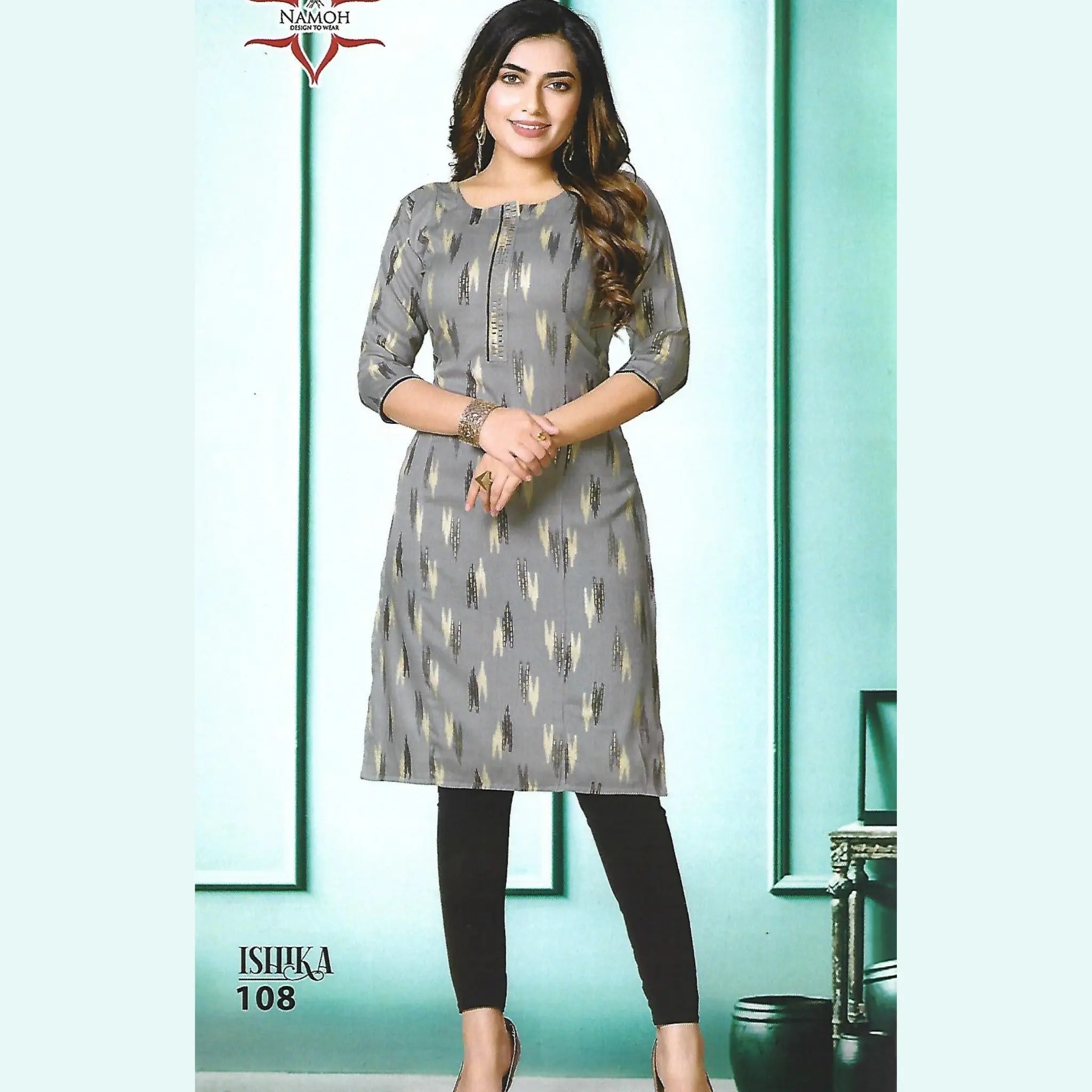 Straight Cut Capsule Print Grey Colour Kurti for Women Main image